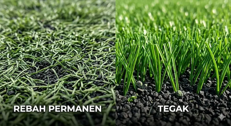 Perbandingan serat rumput sintetis rebah permanen vs serat tegak normal pada lapangan mini soccer