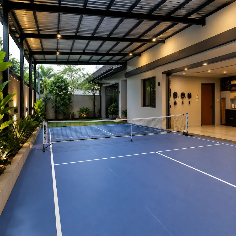 Lapangan pickleball vinyl di halaman rumah