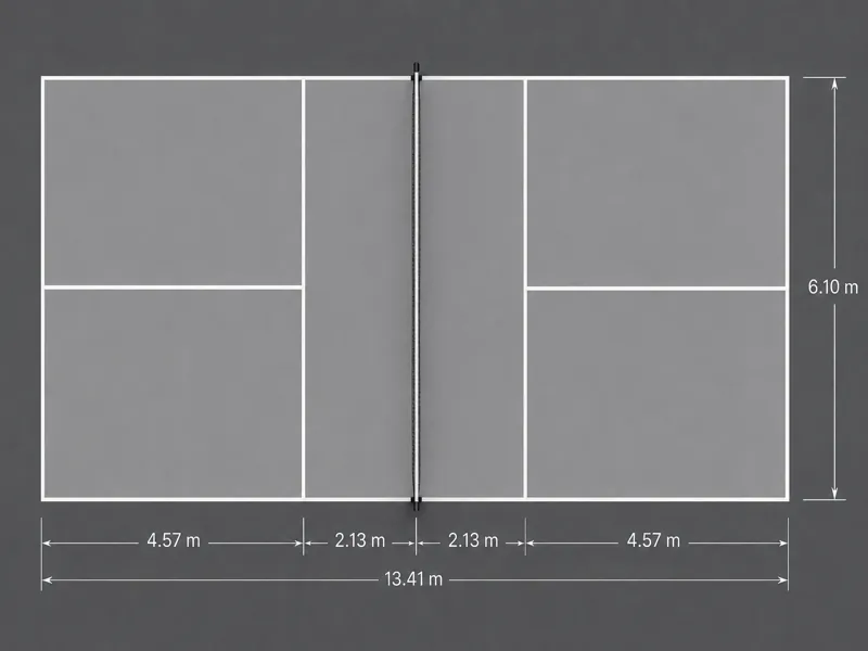 Ukuran standar lapangan pickleball IFP 6.1x13.41m total area 9.14x18.29m