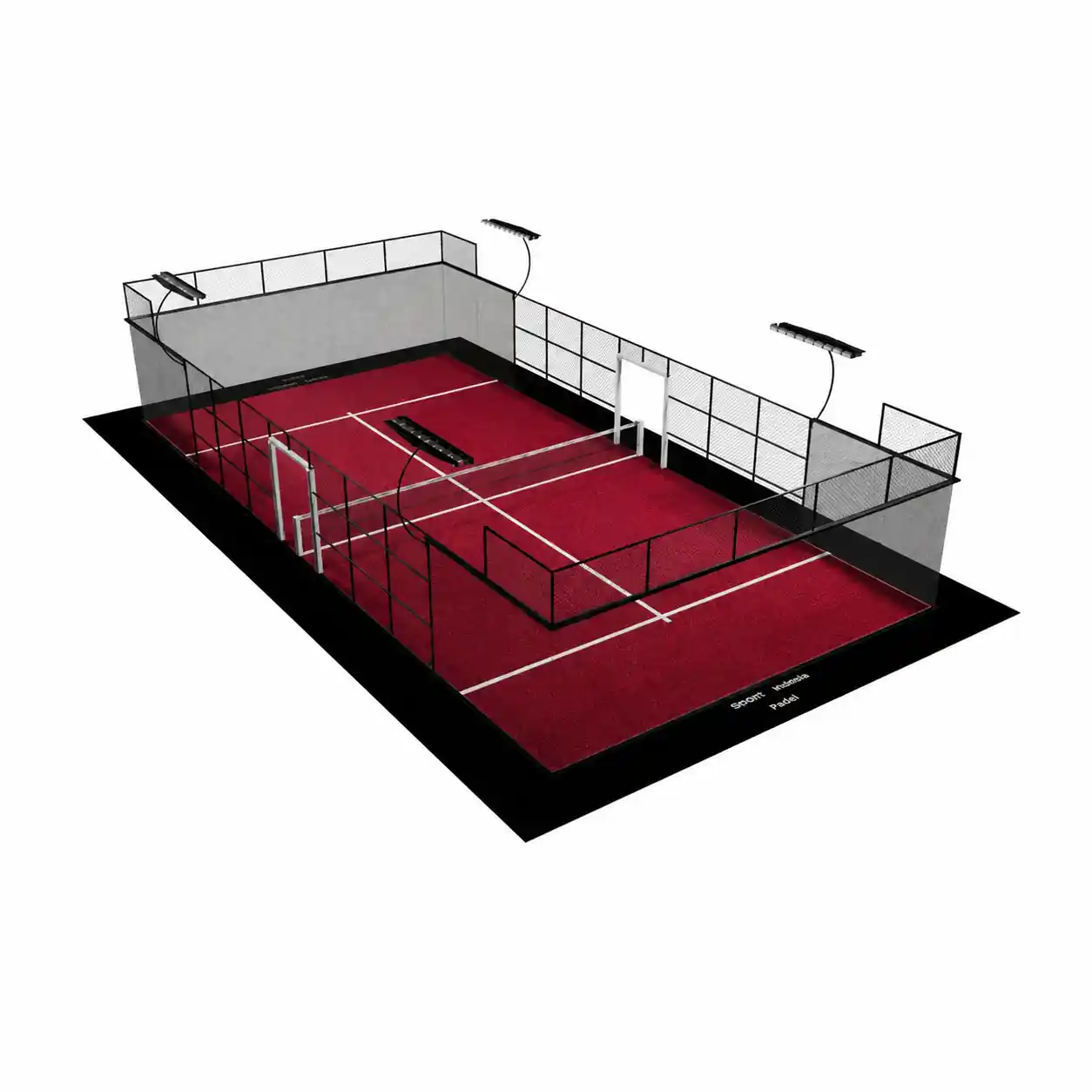 Pratinjau model 3D simulasi pemasangan court padel
