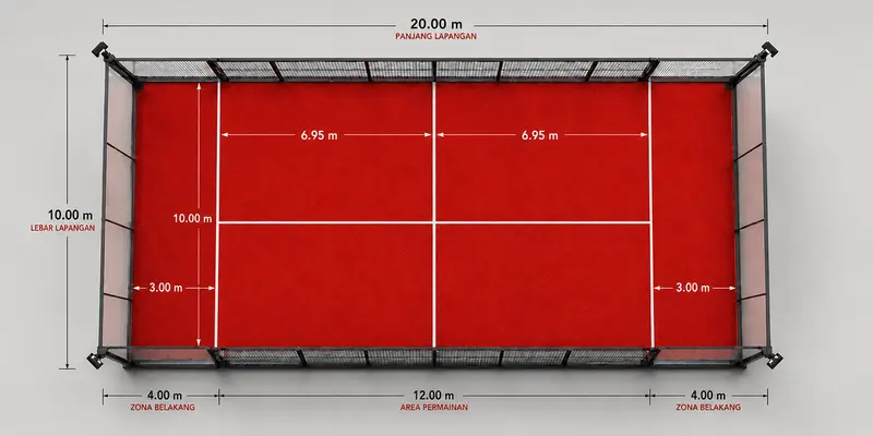 Simulasi denah arsitektur kerja pemasangan lapangan padel oleh Kawan Sport Indonesia