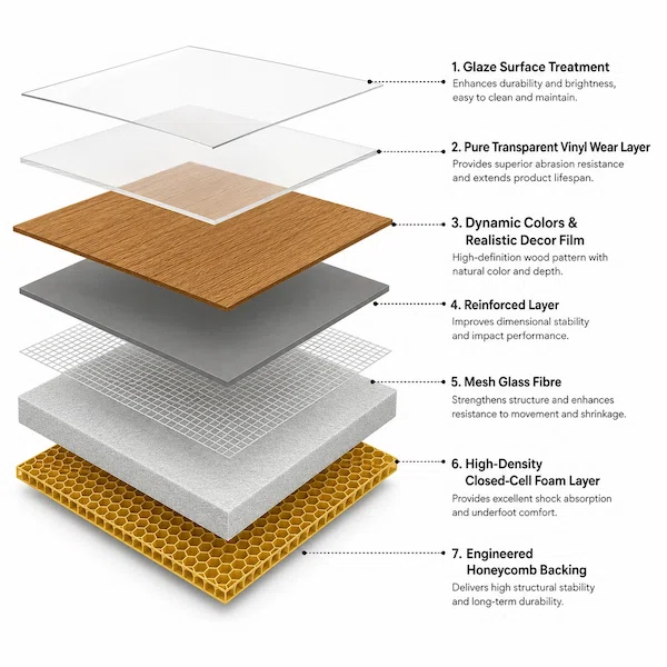 Struktur 7 lapisan lantai vinyl basket KS-Maple KS-Oak